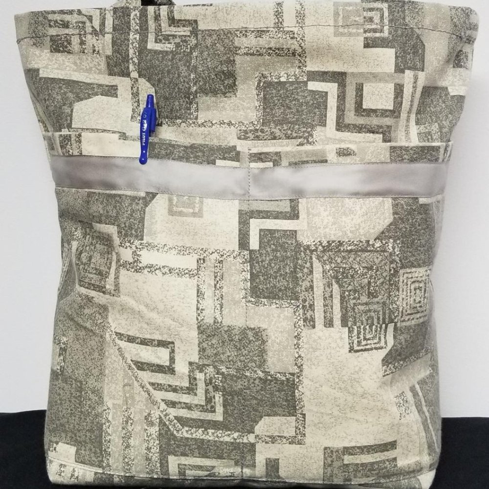 Handmade Grey Tote Bag with Ribbon Trim